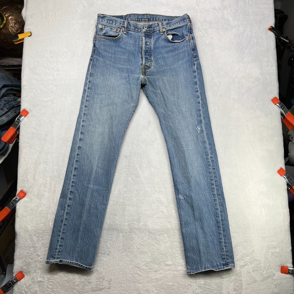 Levi's Straight Jeans Men Blue Denim Mid Rise Pockets Button Fly Classic - 32X31